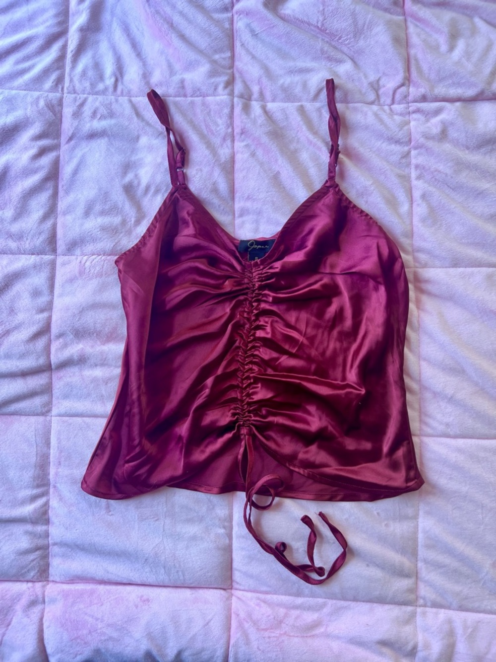 Japna Satin Ruched Cami Top in Burgundy